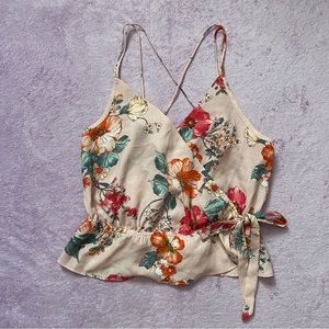 💕 Floral Faux Wrap Peplum Style Tank Top